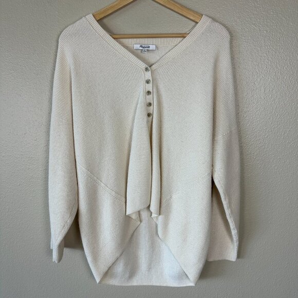 Madewell Asherton Waffle Henley Sweater Oversized Antique Cream Women's Medium - Picture 3 of 4